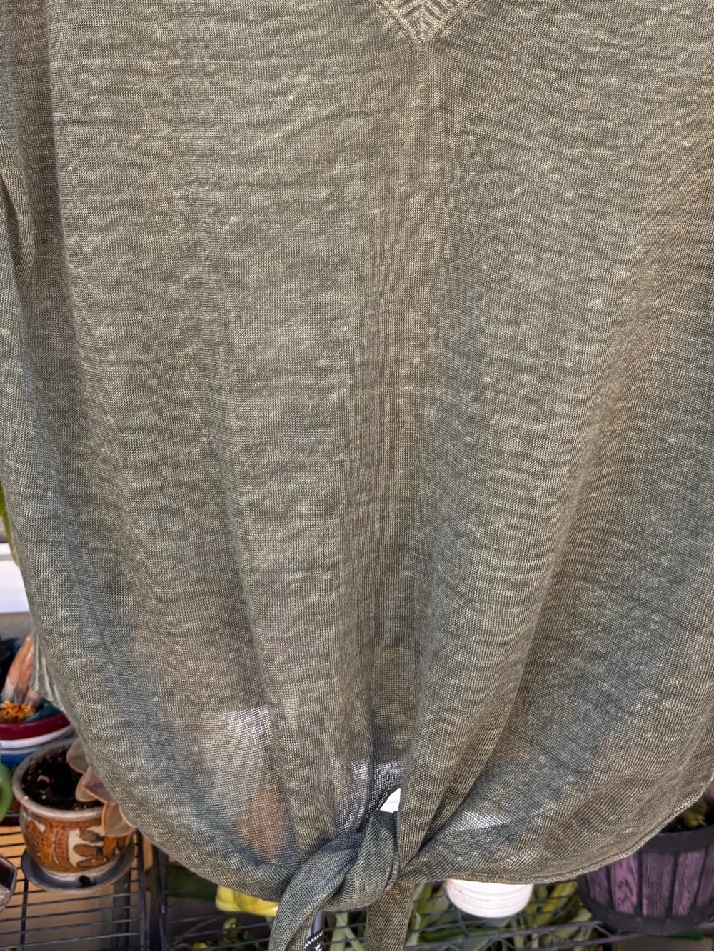 Cloth & Stone Olive Textured Linen Front Tie Tshirt Top Size XL - Picture 9 of 14